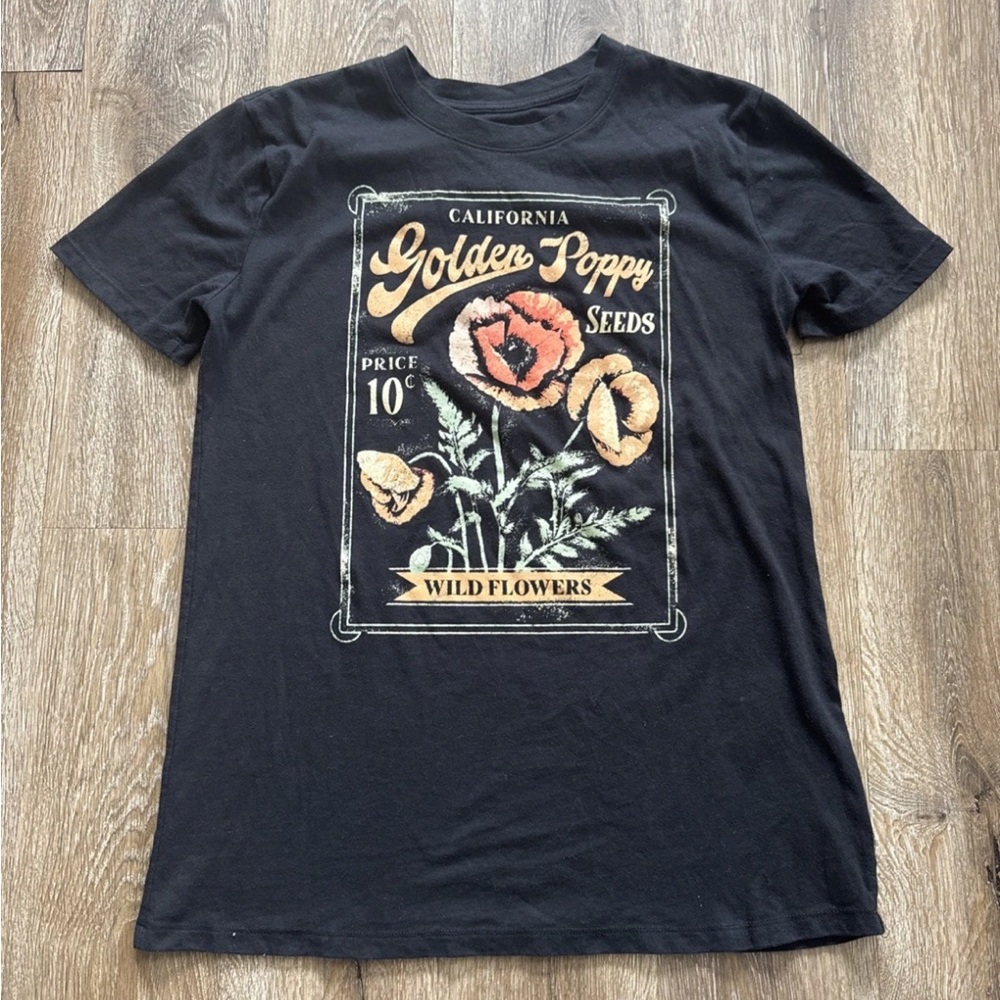 Maurices Size XS Fits Medium Oversize Graphic Tee Golden Poppy Wildflowers